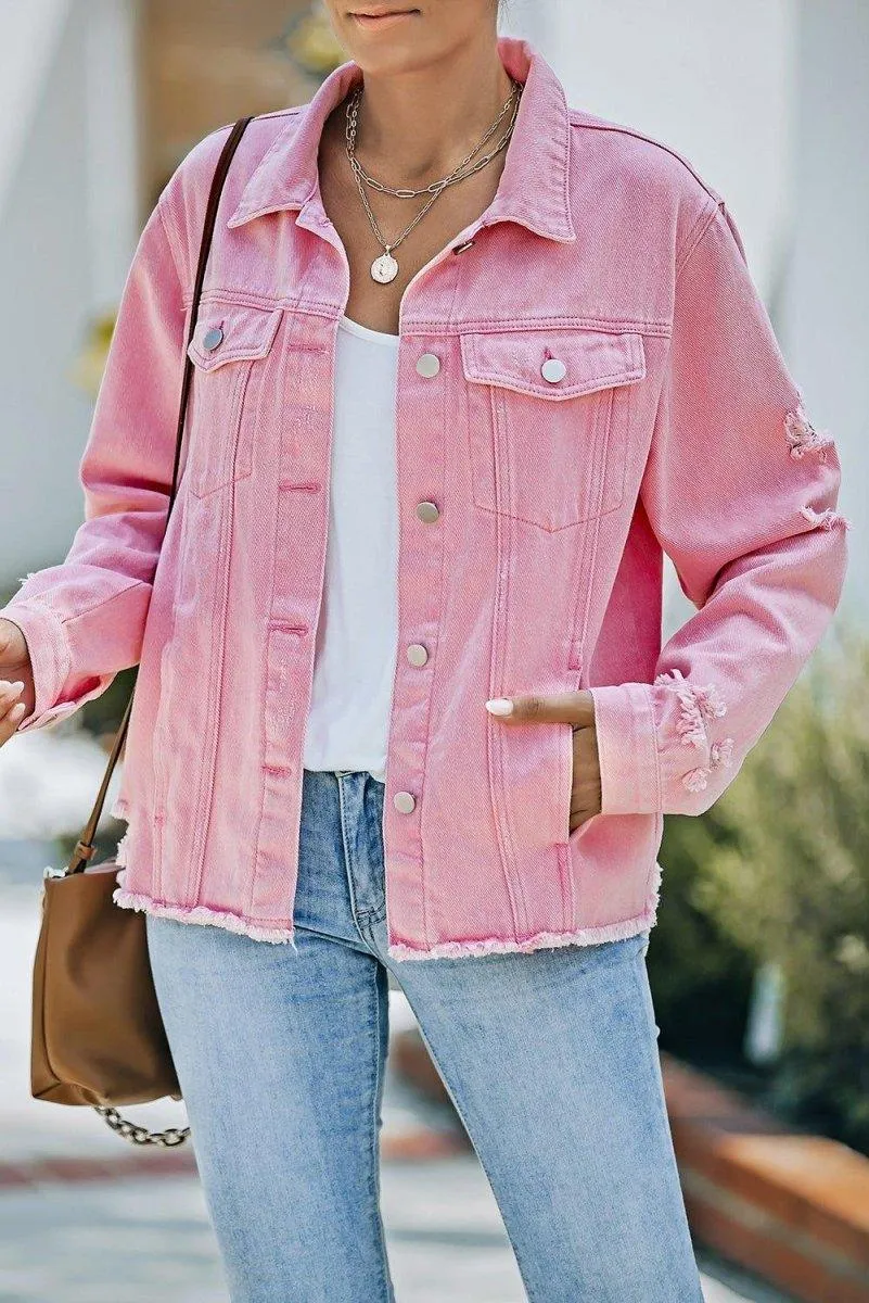 Distressed Color Denim Jacket