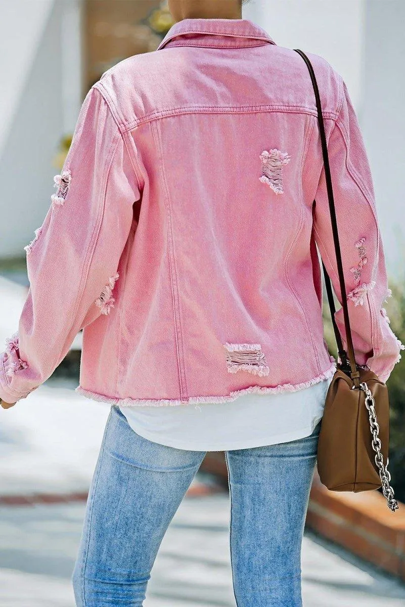 Distressed Color Denim Jacket