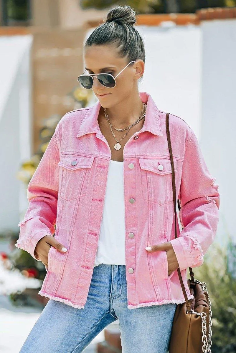 Distressed Color Denim Jacket