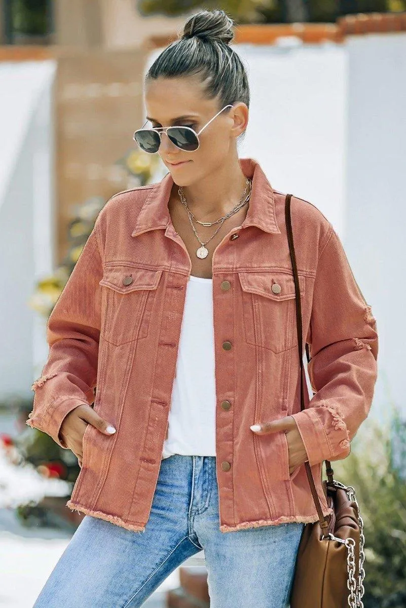 Distressed Color Denim Jacket