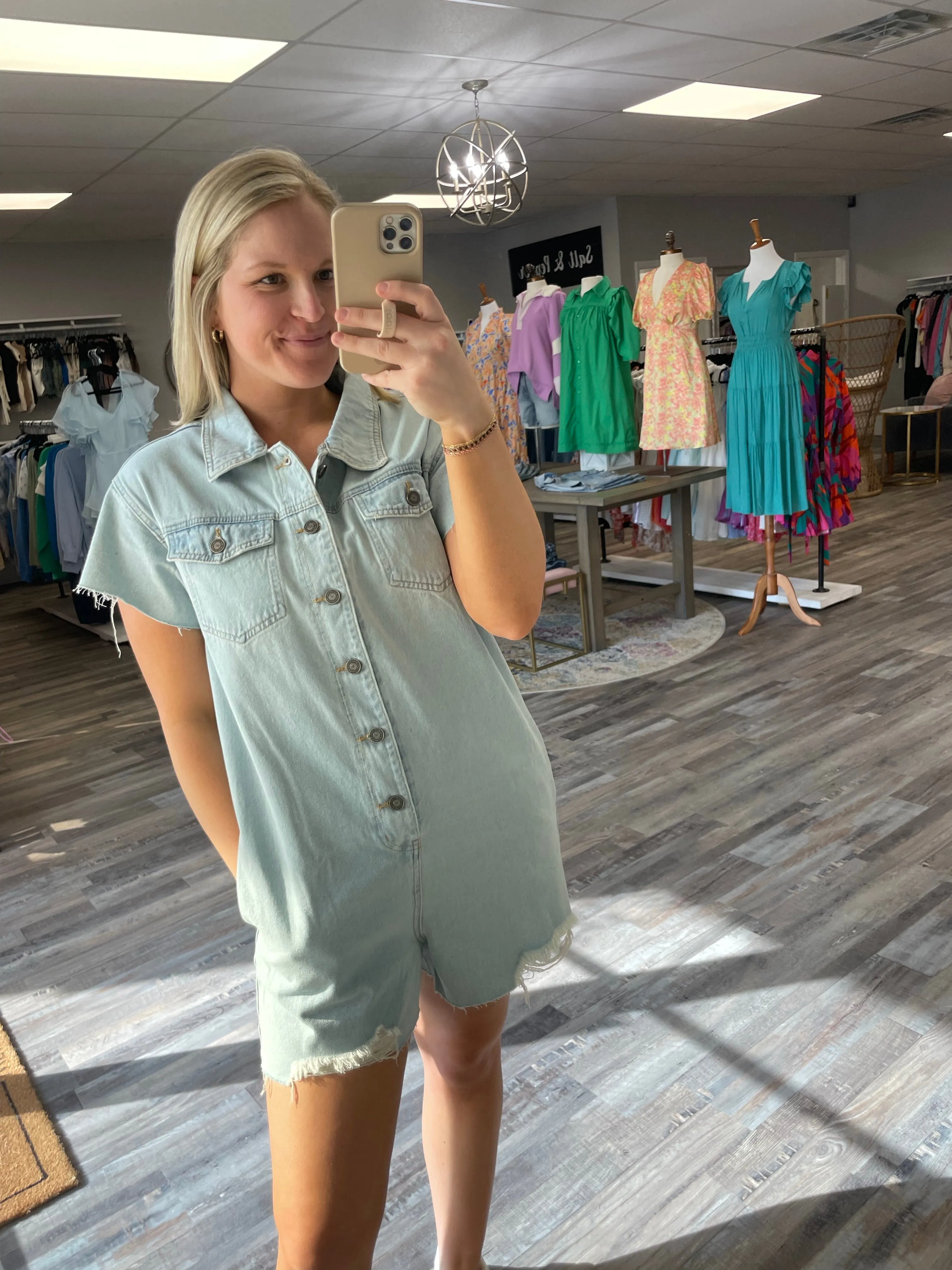 Distressed Denim Romper - Light Wash