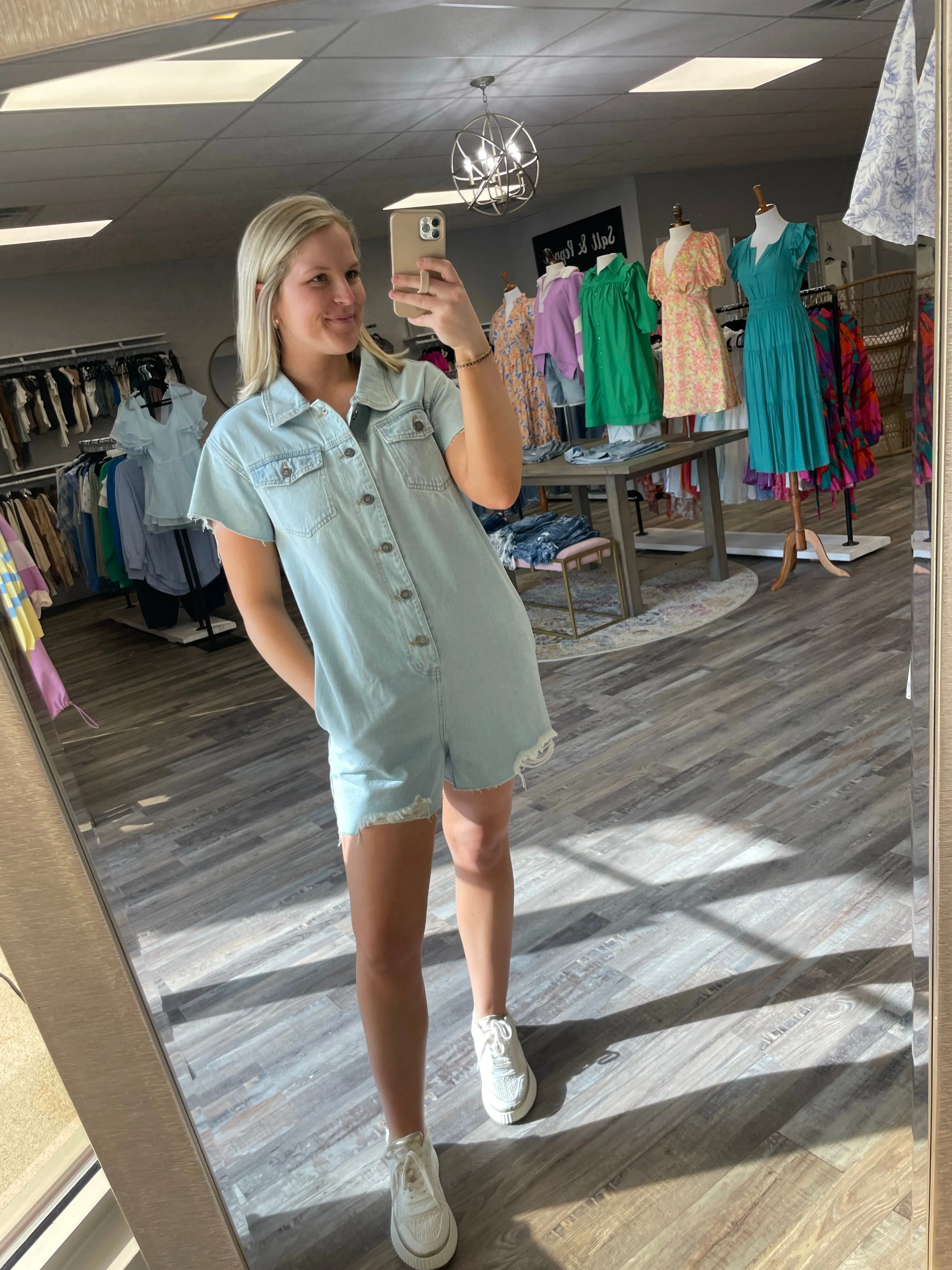 Distressed Denim Romper - Light Wash