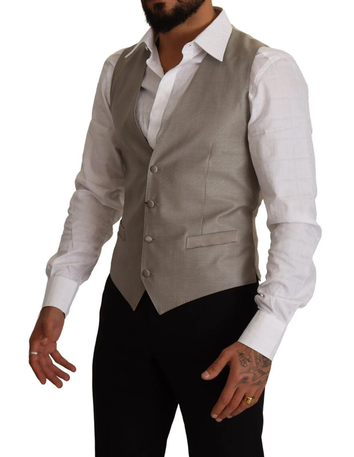 Dolce & Gabbana Beige Wool Single Breasted Waistcoat Vest