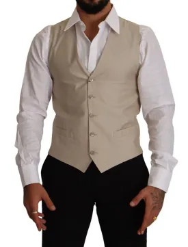 Dolce & Gabbana Men's Beige Cotton Silk Slim Fit Waistcoat Vest