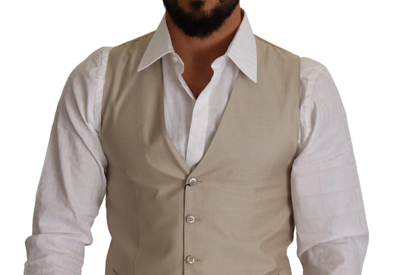 Dolce & Gabbana Men's Beige Cotton Silk Slim Fit Waistcoat Vest