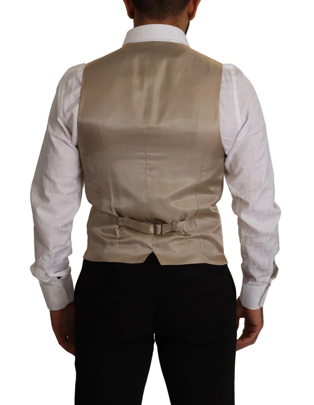 Dolce & Gabbana Men's Beige Cotton Silk Slim Fit Waistcoat Vest