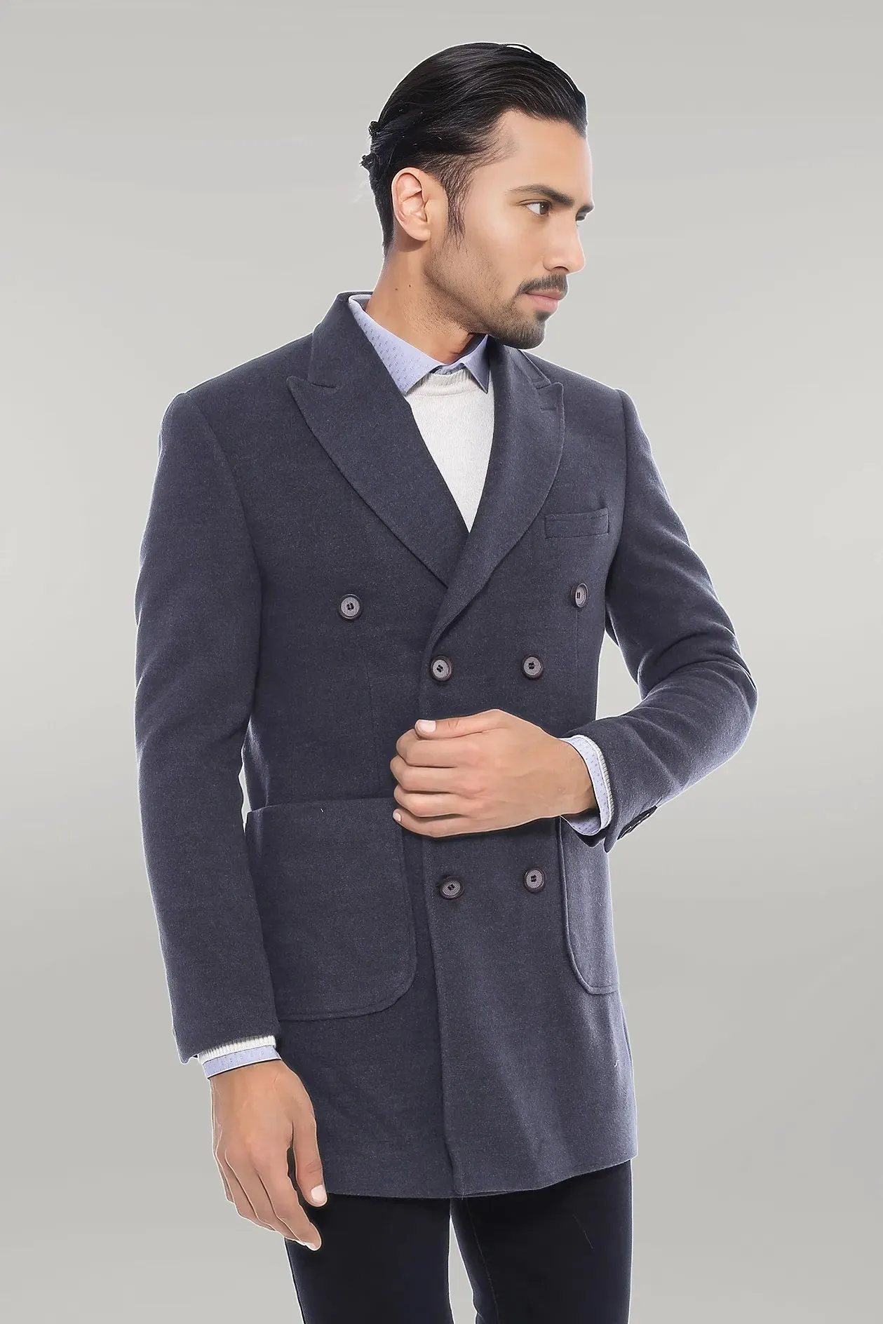 Double-Breasted Men Anthracite Coat - Wessi