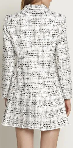 Double-Breasted White Plaid Coat-Dress