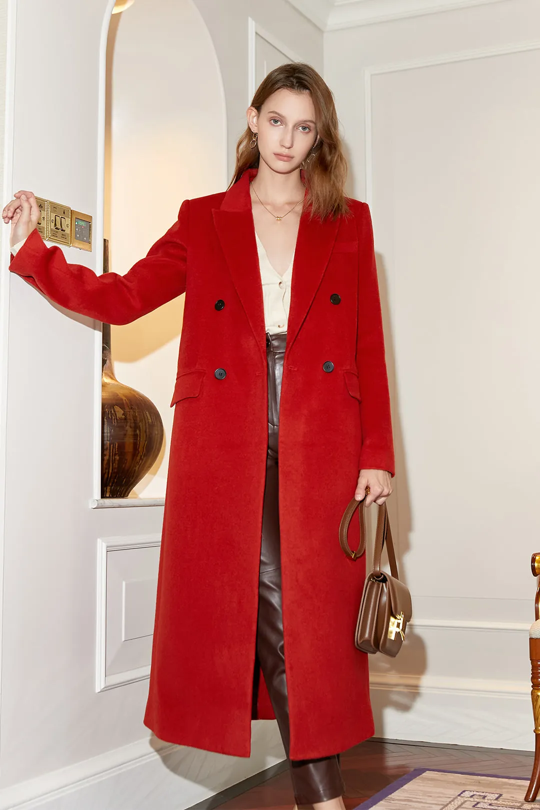 Double breasted woolen coat | Red retro suit coat | Commuter loose woolen coat