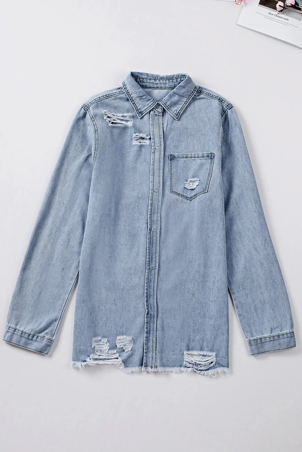 Fade Blue Ripped Denim Jacket