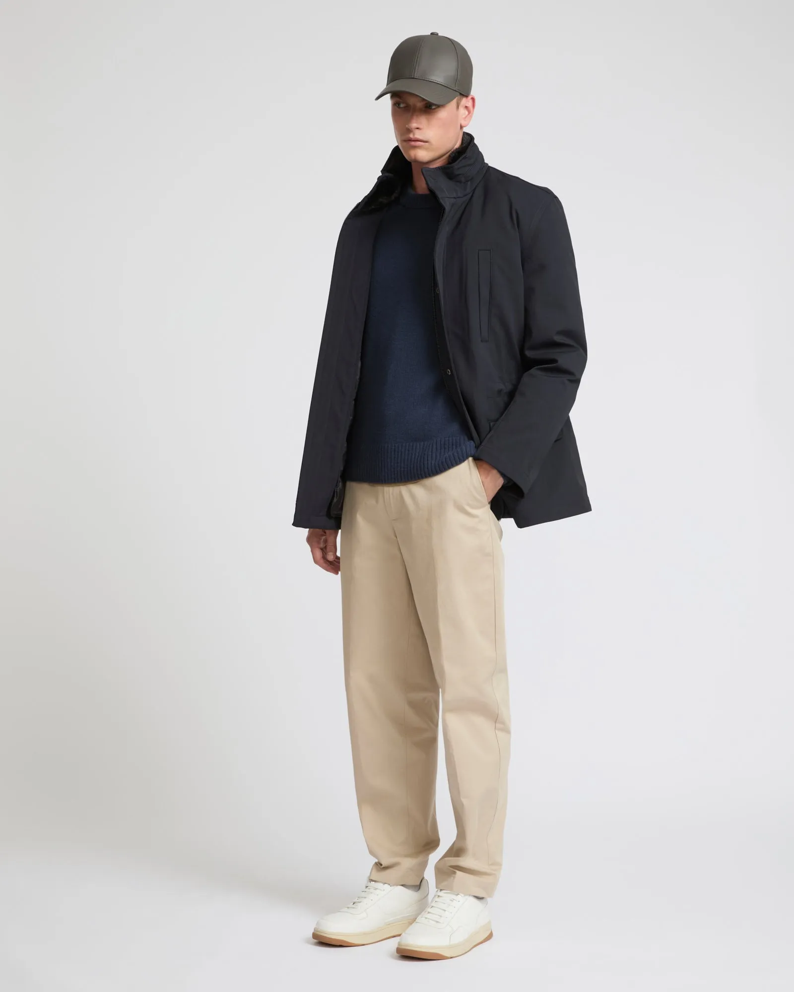 Field jacket in technical wool and mink fur