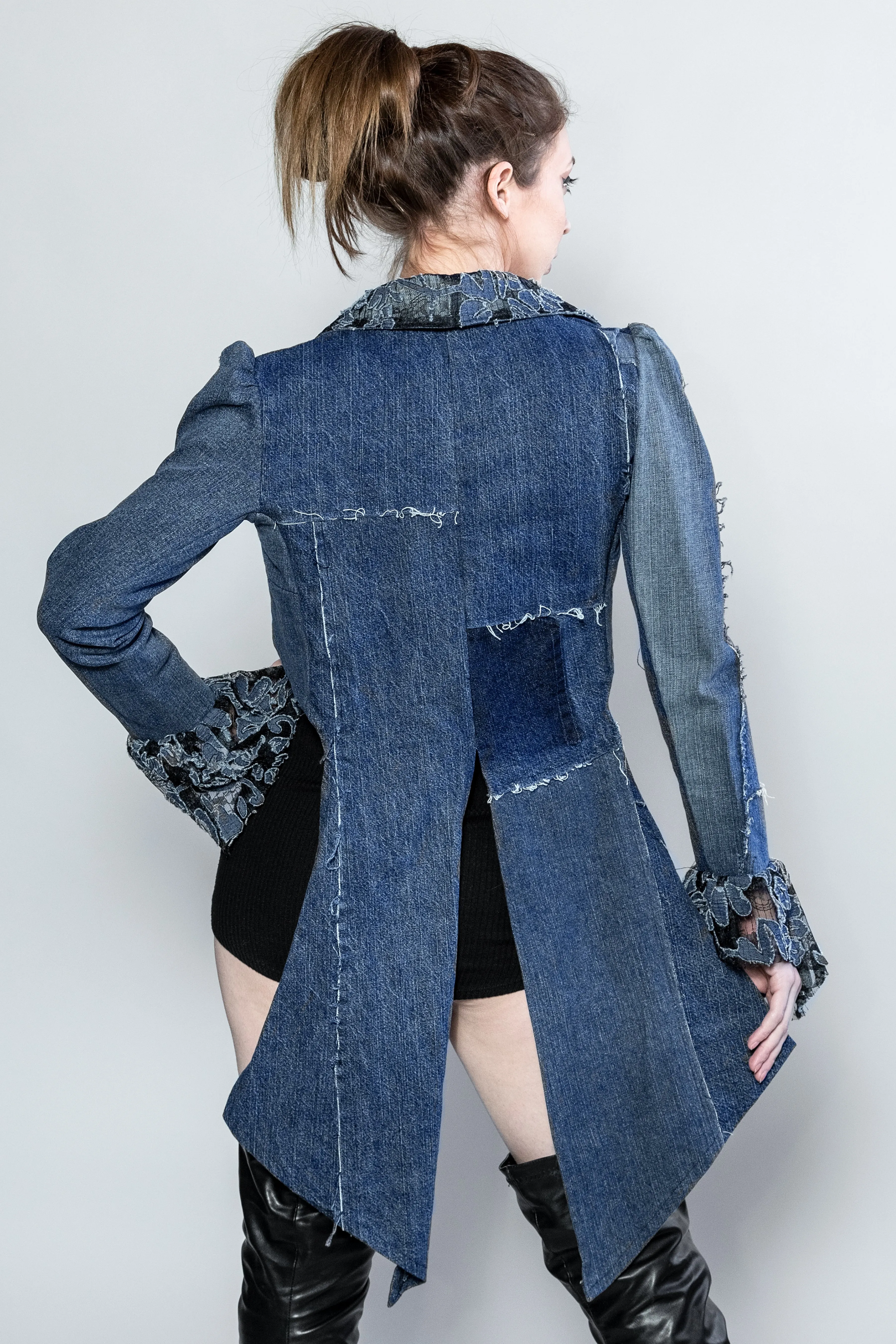 Forgotten Saints LA "Talk of the Town" Distressed Denim Tuxedo Tails Jacket