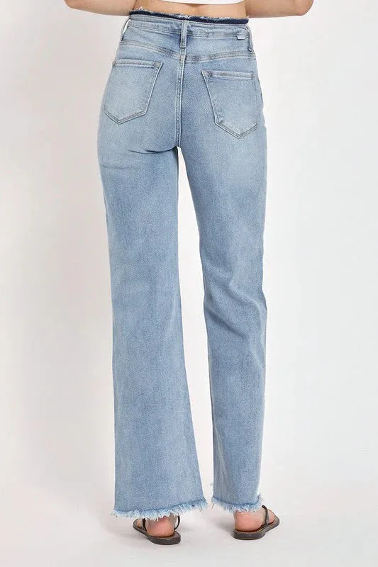 Frayed Wide Leg Light Jeans