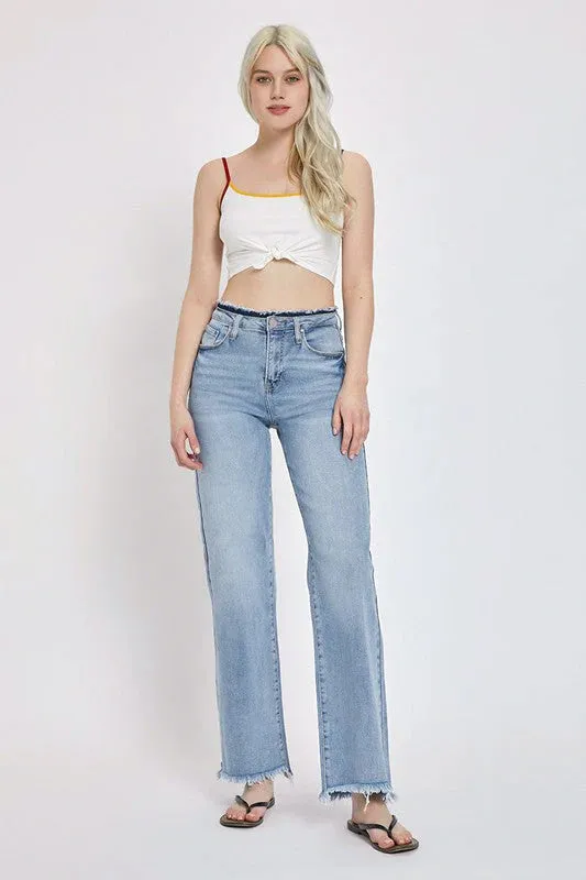 Frayed Wide Leg Light Jeans