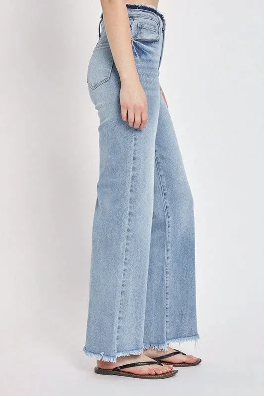 Frayed Wide Leg Light Jeans