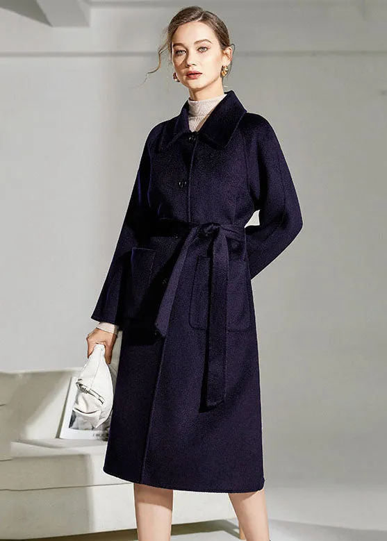 French Navy Peter Pan Collar Pockets Woolen Single Breasted Coat Winter