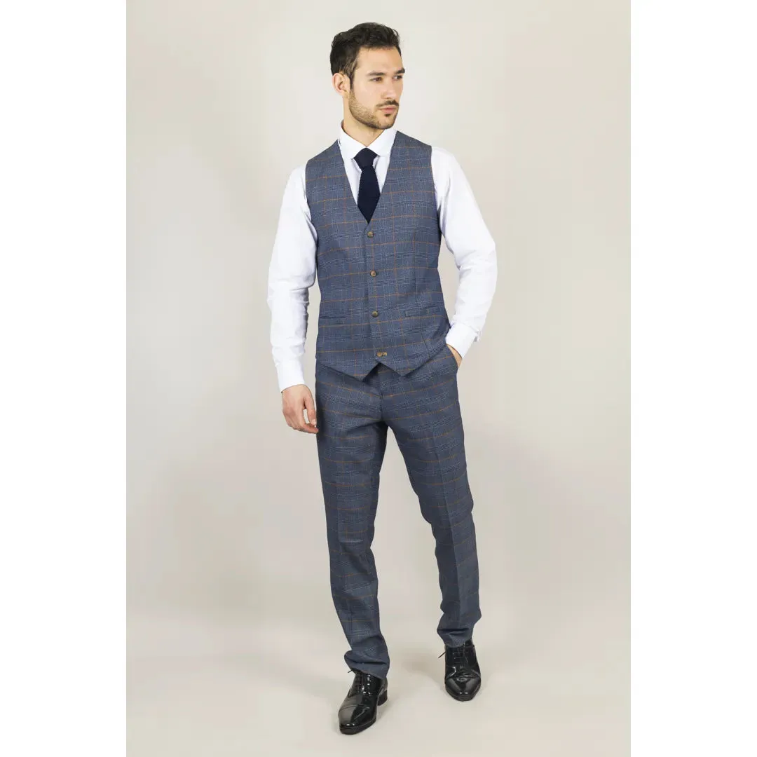 Gisborne - Men's 3 Piece Navy Checked Suit