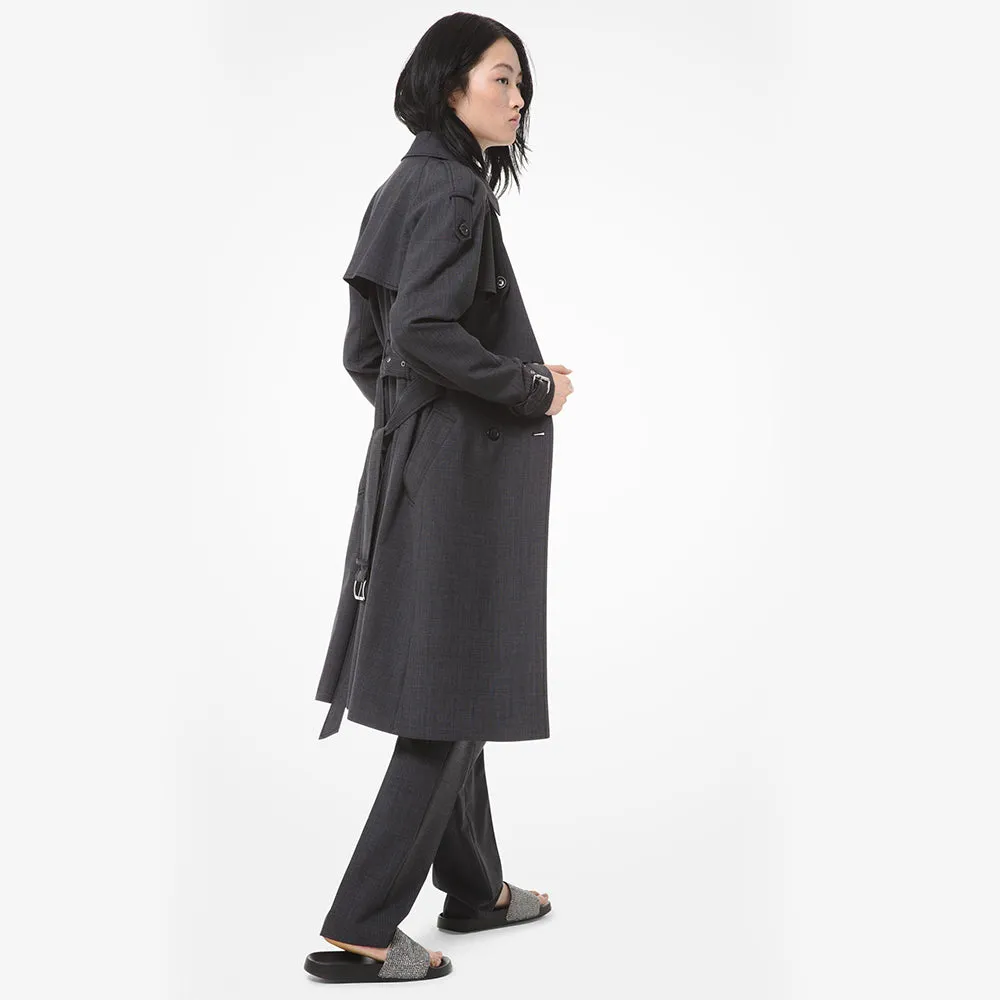 Glen Plaid Stretch-Wool Trench Coat