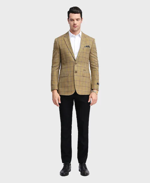 Gold Slim Fit Plaid Sport Coat