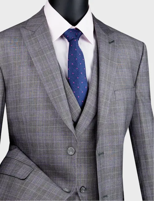 Gray Plaid Peak Lapel Suit