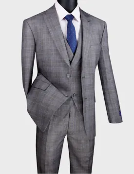 Gray Plaid Peak Lapel Suit