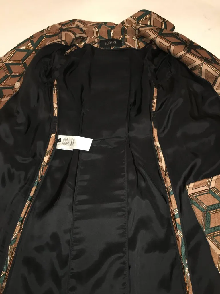 Gucci Geometric Copper and Tan Double Breasted Wool Coat