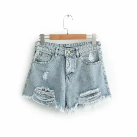 High-Waist Ripped Jean Shorts