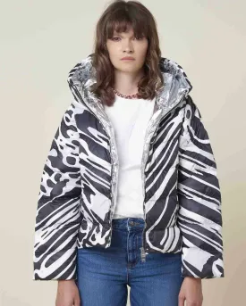 Hooded short down-jacket