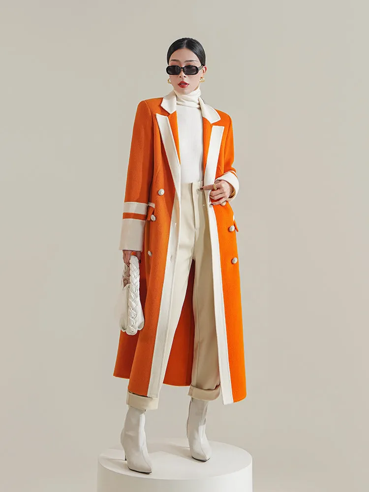 Huanzi high-grade contrasting color double-sided cashmere woolen coat new autumn and winter waist waist long- Trina