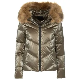 Imperfect Eco-Fur Hooded Down Jacket in Brown