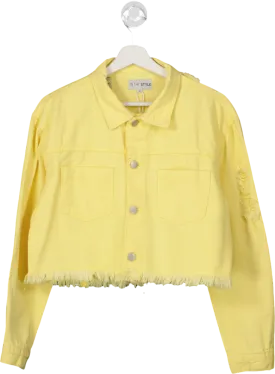 In The Style Yellow Frayed Hem Cropped Denim Jacket UK 8