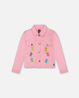 Jean Jacket With Embroidery Pink And Multicolored Gummies