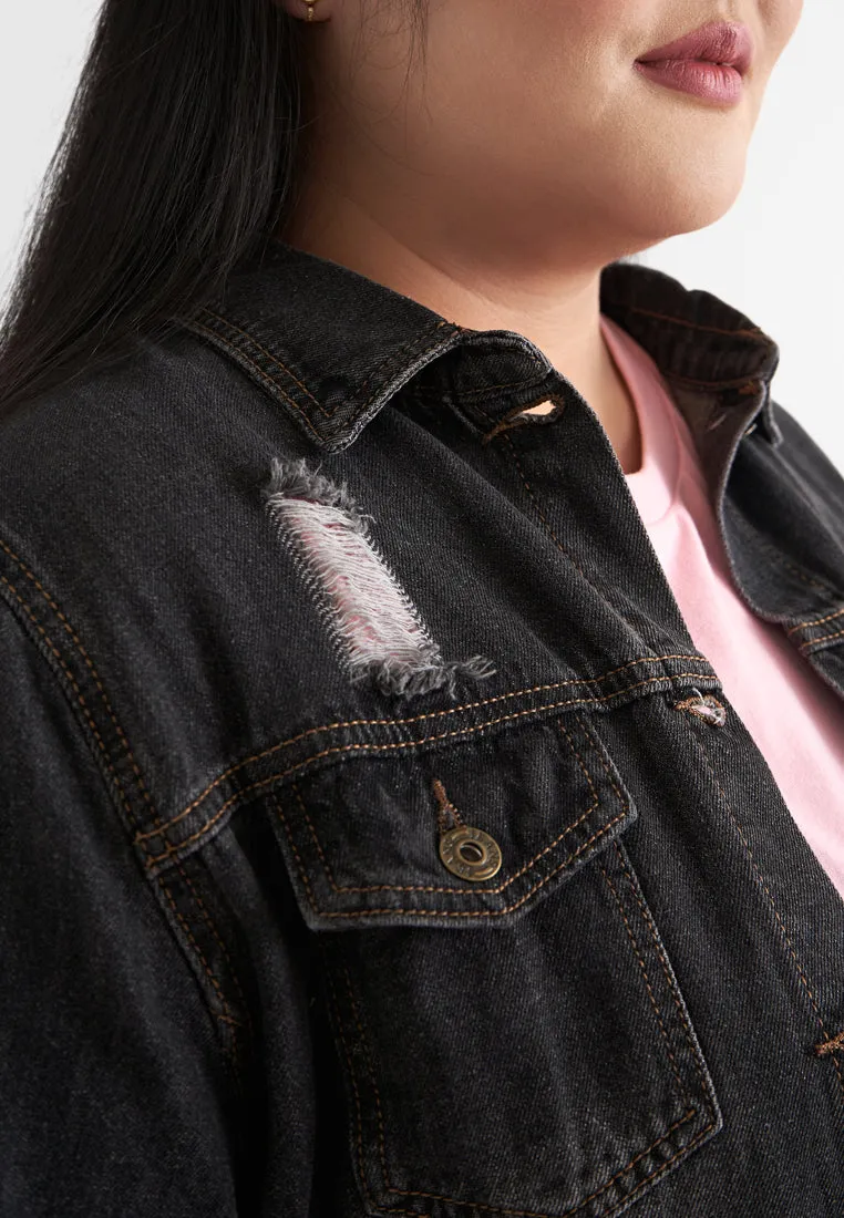 Jezebel Ripped Denim Jacket - Black