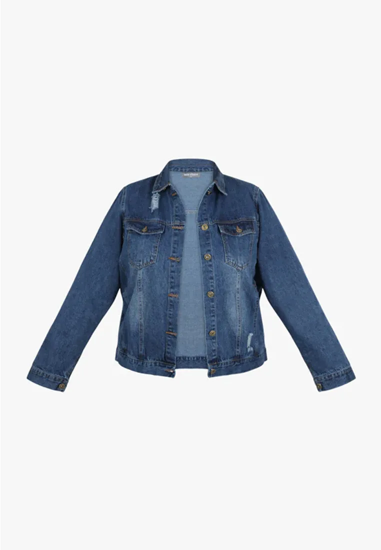 Jezebel Ripped Denim Jacket - Medium Blue