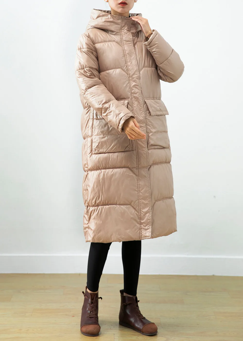 Khaki Duck Down Puffer Jacket Oversized Hooded Winter ML2454