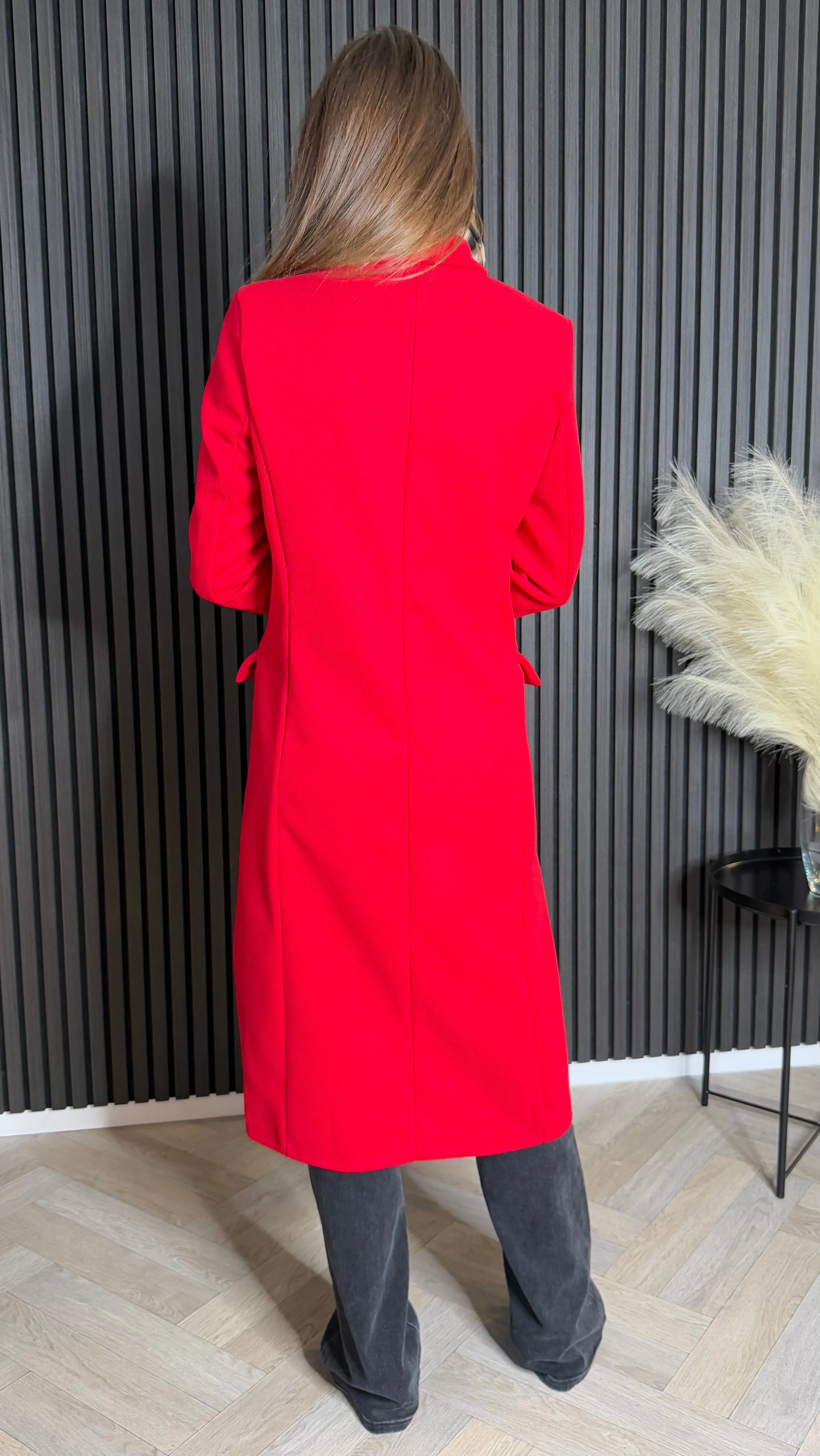 Larissa Red Double Breasted Midi Coat