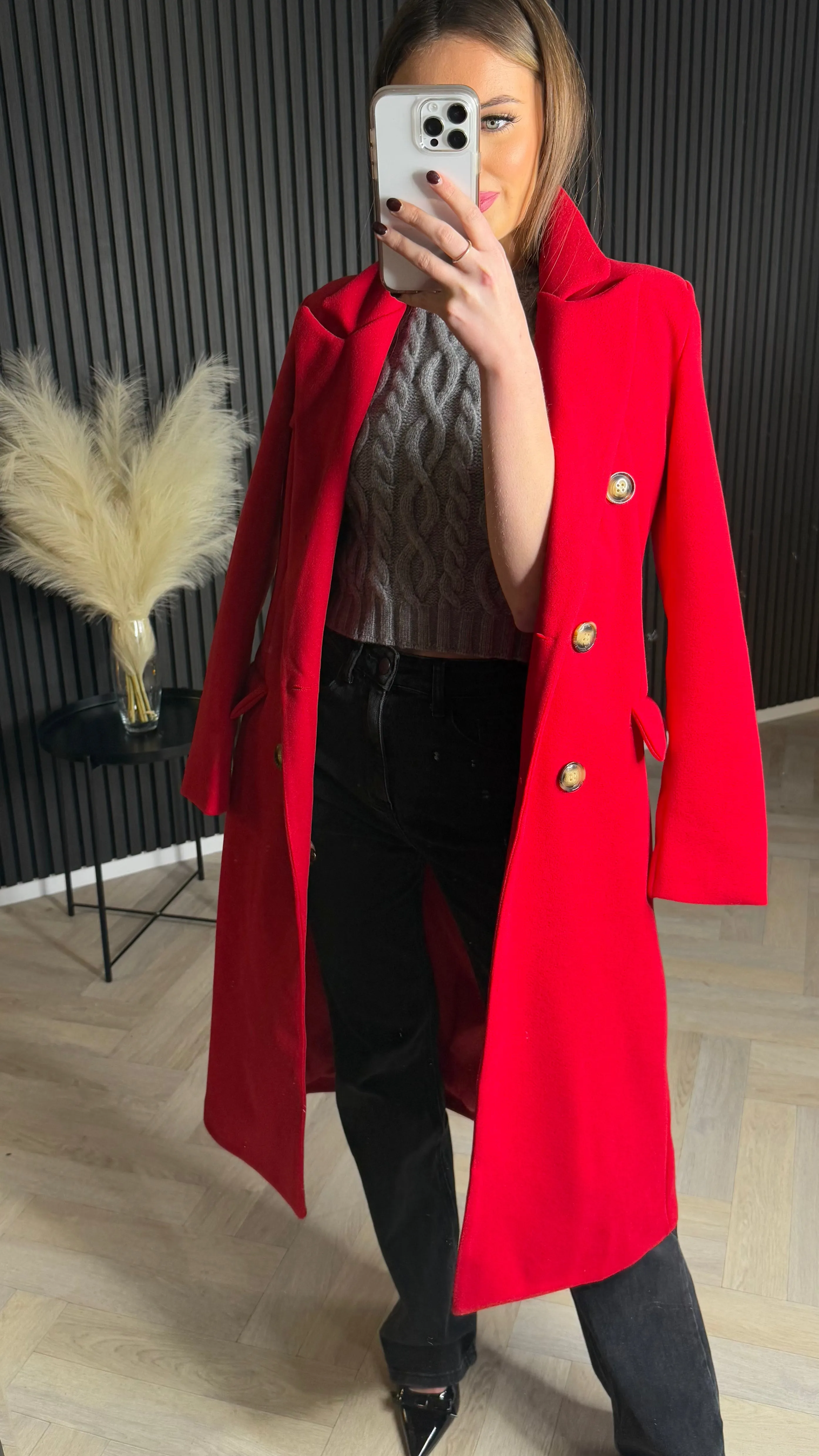 Larissa Red Double Breasted Midi Coat