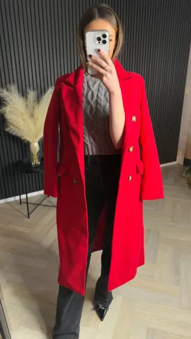 Larissa Red Double Breasted Midi Coat