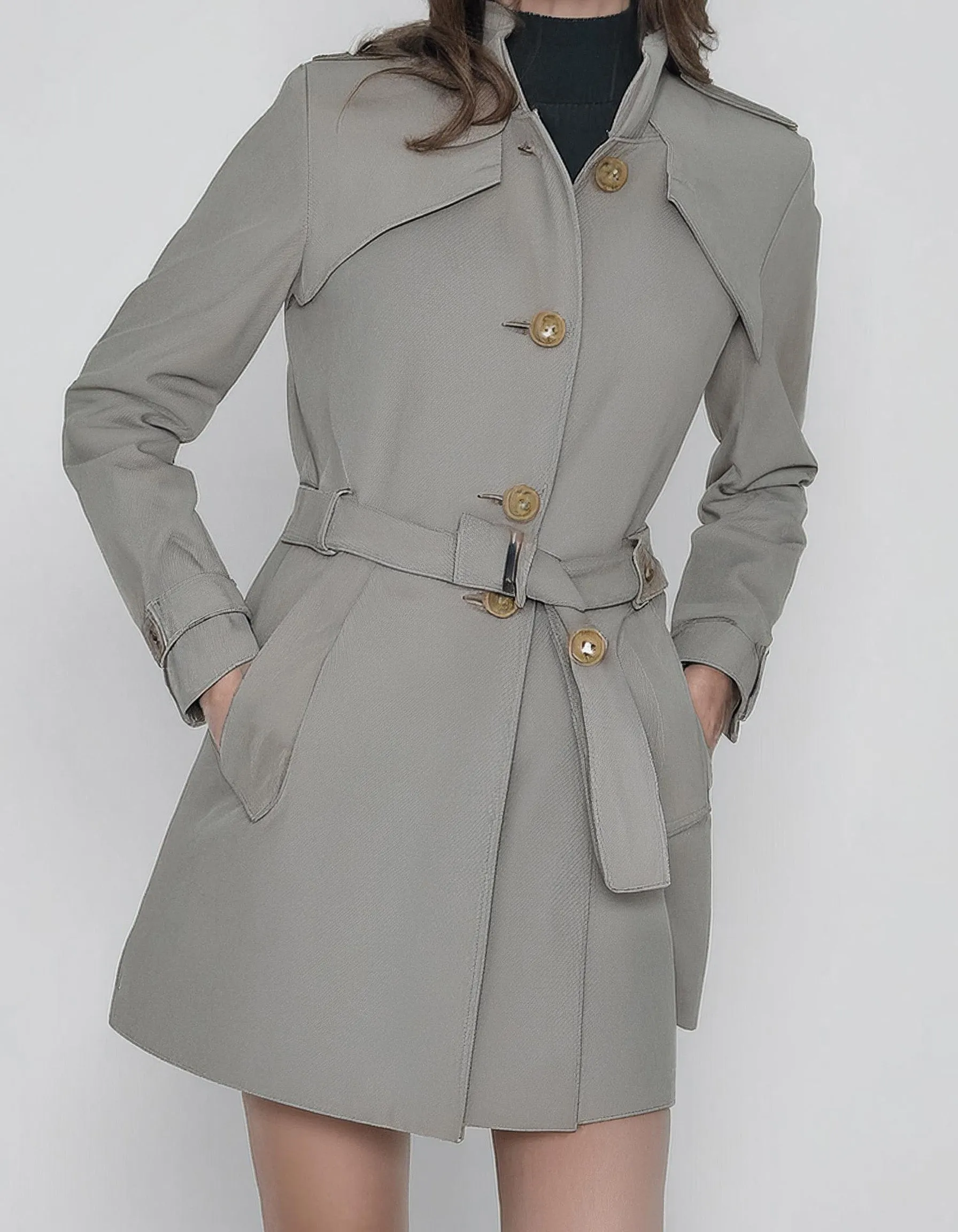 Light Gray Belted Trench Coats