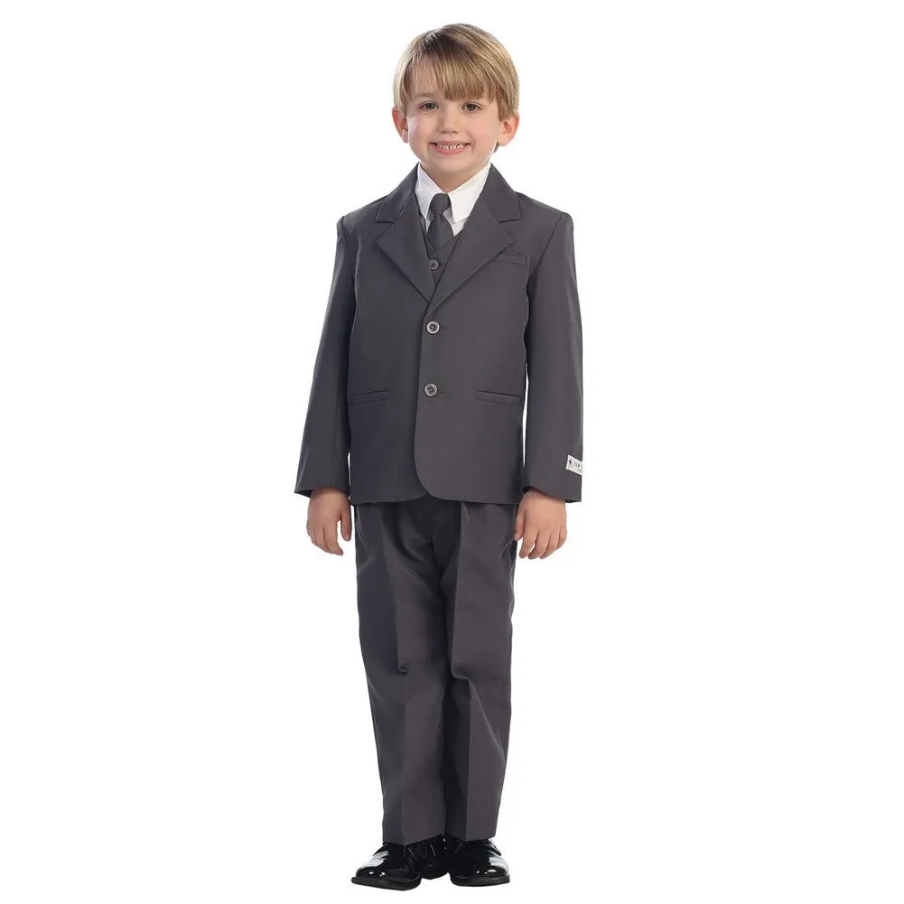 Little Boys Charcoal Single Breasted Jacket Vest Shirt Tie Pants 5 Pc Suit 2T-7