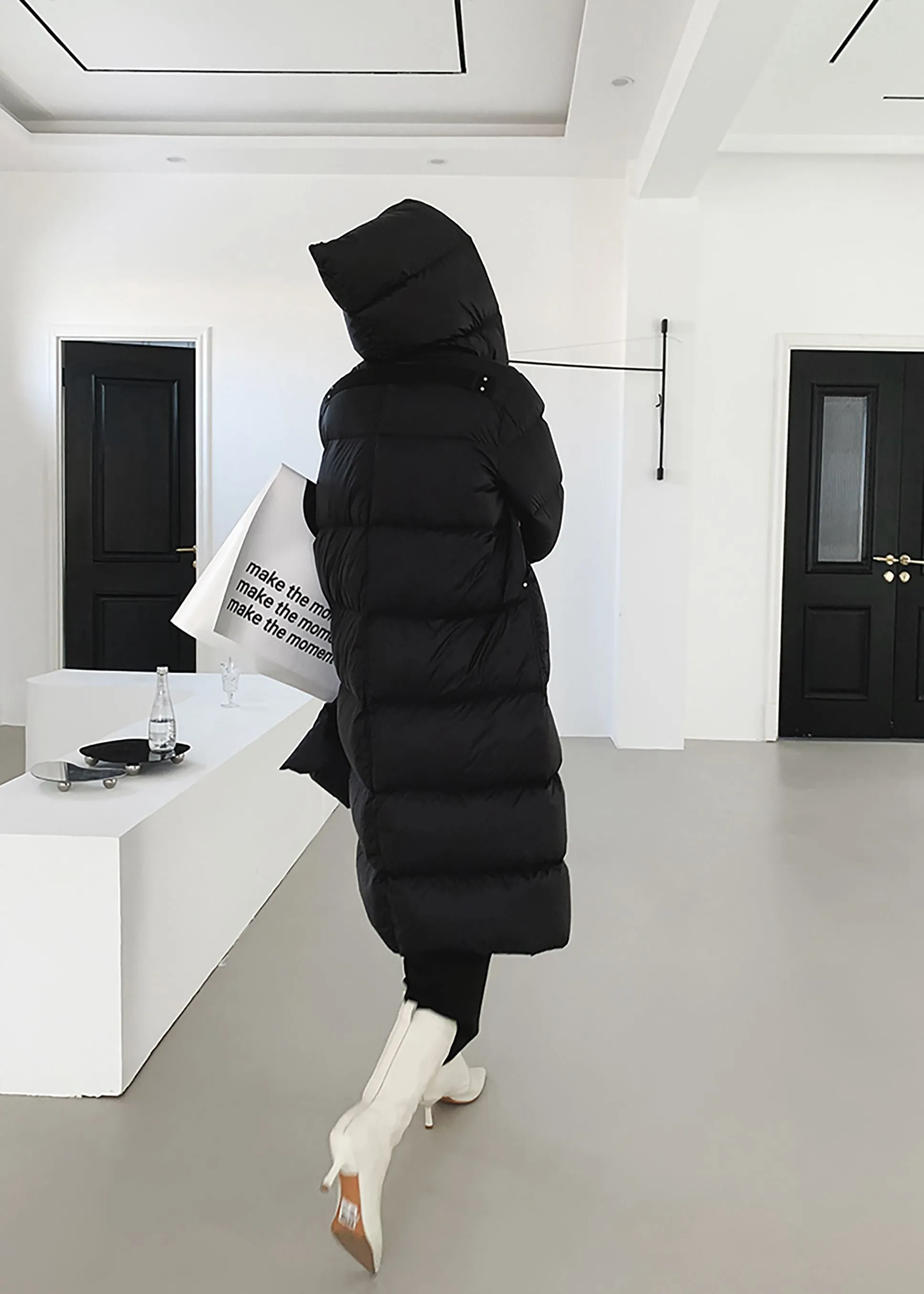 Long Belted Hooded Goose Down Coat