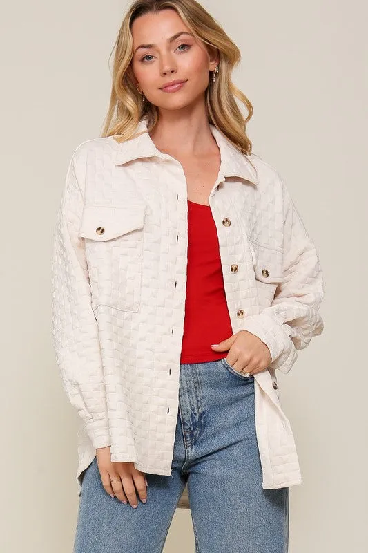 Long Sleeve Quilted Button Down Jacket