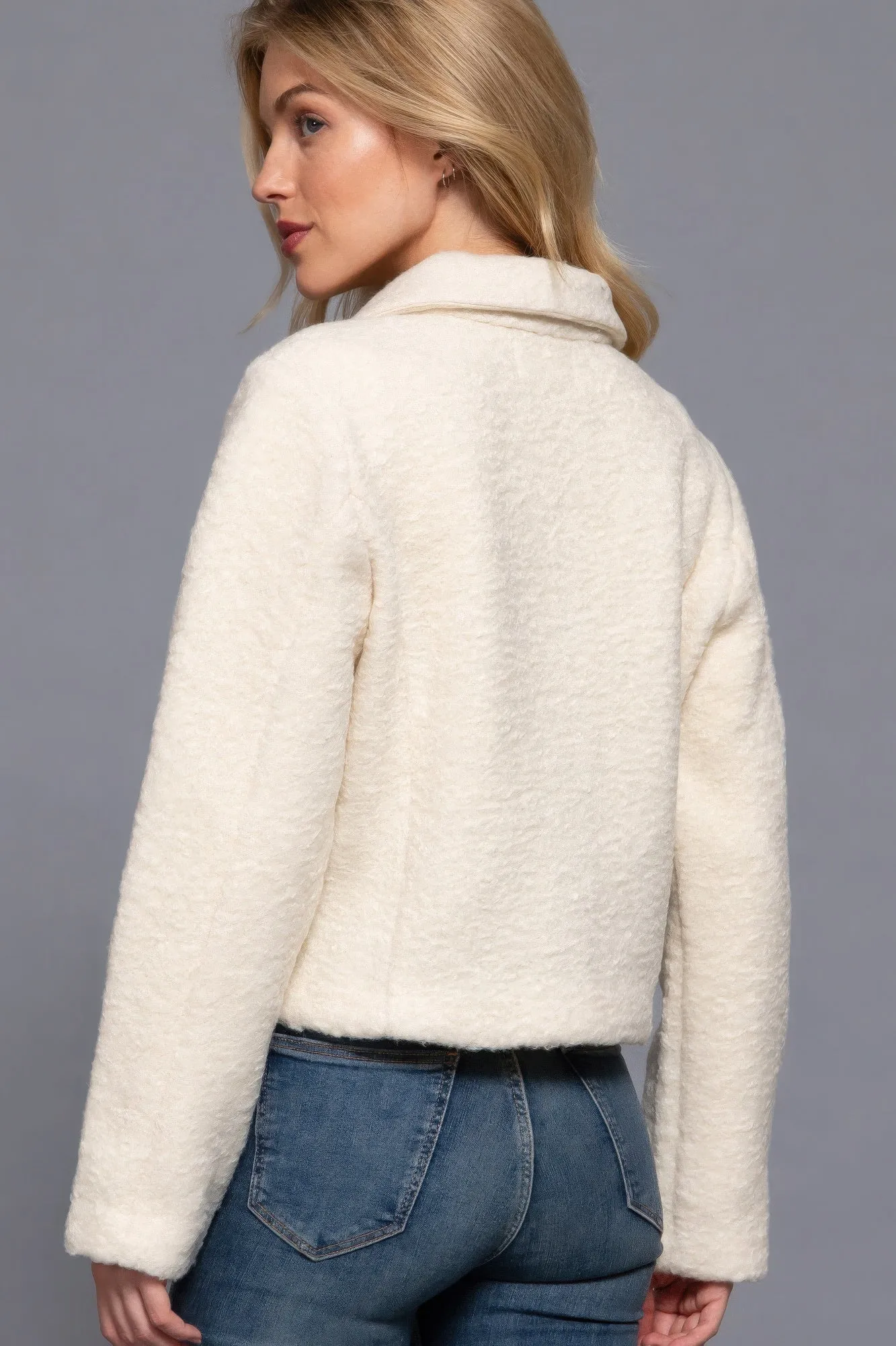 Long Slv Teddy Fleece Short Jacket