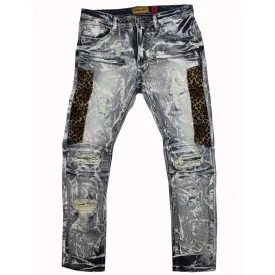 M1782 Ripped & Repair Jeans With Leopard Print Patch - Vintage