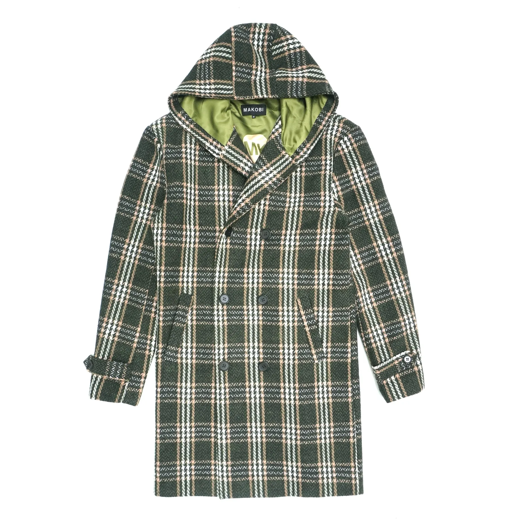 M4044 Gilbert Plaid Wool Hooded Coat - Green