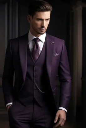 Man Stylish Dark Purple 3 Piece Suit Formal Wear Wedding Prom Suit Dinner Suits Bespoke