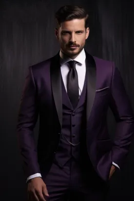 Man Tuxedo 3 Piece Suit Wedding Dark Purple Dinner Suit Formal Dinner Suits Stylish Groom Wear For Him