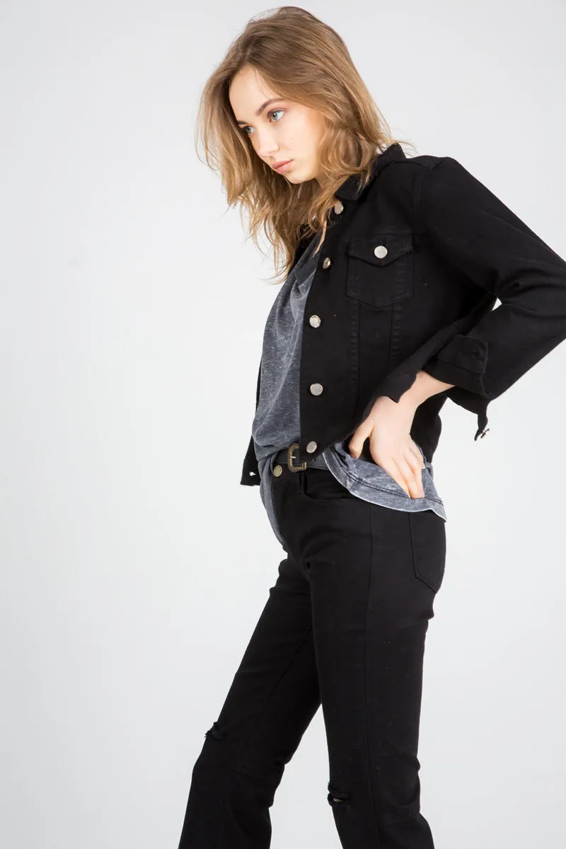 Melrose Cropped Denim Jacket Black