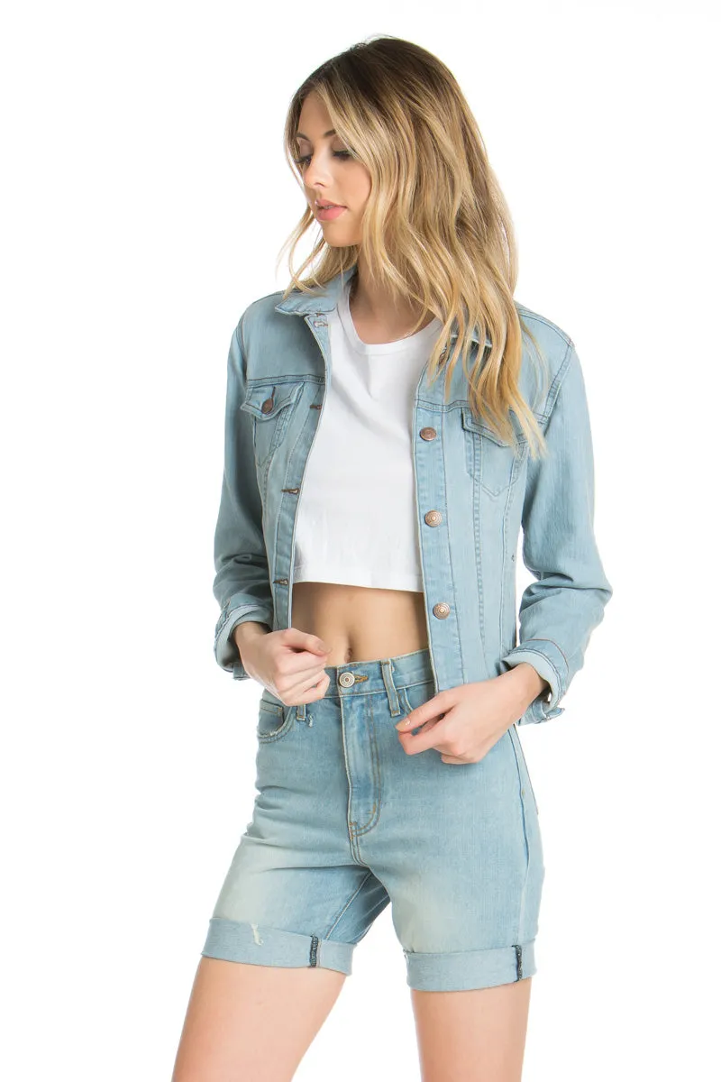 Melrose Cropped Denim Jacket Black