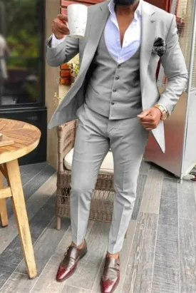 Men 3 Piece Grey Suits Wedding & Dinner Suit Slim Fit One Button suit Bespoke For Men